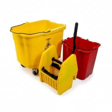 Imagem de Nobre Carro Balde Profissional, Amarelo e Vermelho, 35L, com Sistema Quebra-Ondas, 4 Rodízios Giratórios, Balde Removível 15,2L, Alças Metálicas, para Limpeza