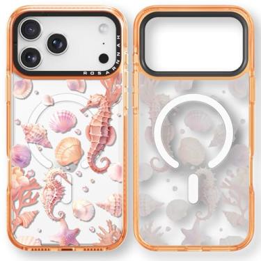 Imagem de Rosarnnah Capa para iPhone 17 Pro fofa - compatível com Magsafe - Capa de telefone à prova de choque com proteção contra quedas de grau militar de 2 m - Design de fundo do mar de cavalo marinho (16 cm