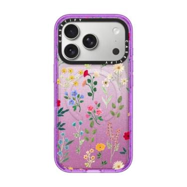 Imagem de CASETiFY Capa Impact para iPhone 17 Pro [fina/compatível com Magsafe/2,5 m. Proteção contra quedas de grau militar 4X] - Spring Botanicals 2 - Glitter Roxo