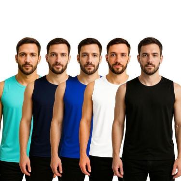 Imagem de Kit 5 Camisetas Regata Masculina Lisa Dry Academia Fit-Masculino