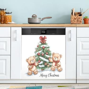 Imagem de xigua Linda capa magnética para lava-louças, árvore de Natal, adesivos magnéticos decorativos antiarranhões para painel de geladeira e lava-louças, decoração personalizada de cozinha doméstica 58 x 66