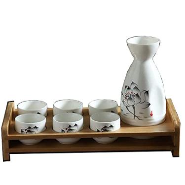 Imagem de BAWHO Conjunto de saquê de requinte, cerâmica estilo japonês e copos com rack de vinho, copos de cerâmica tradicionais artesanais taças de vinho/B/tamanho único