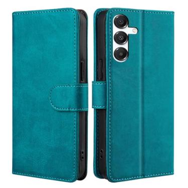 Imagem de Capa carteira para Samsung Galaxy A16 5G com suporte para cartão com bloqueio de RFID, capa protetora de couro PU mulheres homens para Samsung A16 (azul verde)
