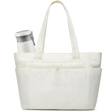 Imagem de Geelyda Bolsa feminina leve e fofa, com compartimentos, bolsa de ombro acolchoada para viagens, trabalho, academia - bege