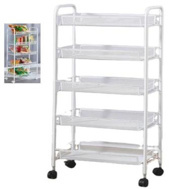 Imagem de Carrinho organizador grande 5 prateleiras multiuso em aço casa escrito