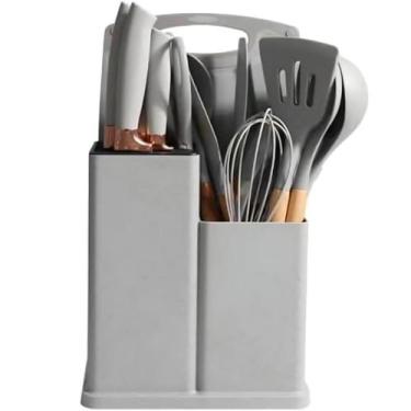 Imagem de Kit Jogo Utensílios de Cozinha Luxo 19 Pçs c/ Tábua Espátula Faca Teso