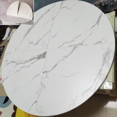 Imagem de Apenas tampo de mesa redonda de 47 a 87 polegadas, mesa dobrável de um quarto de madeira, mesa útil para cozinha, mesa lateral de café, textura de mármore mogno de teca de nogueira (textura de pedra