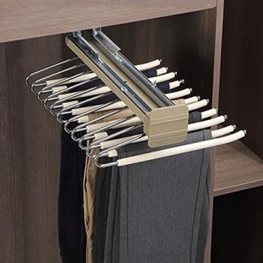 Imagem de Suporte para calças - Cabide extensível de duas fileiras para calças com trilhos de amortecimento, haste de manobrista de armário para cachecóis, roupas, toalhas - Solução de armazenamento de braços