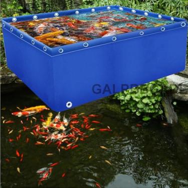 Imagem de Lona de PVC durável para piscina de aquário - Tanque multifuncional de retenção de 3 x 2 x 1,5 m com válvula de drenagem para armazenamento de água e peixes de água salgada - Lago de lona resistente a