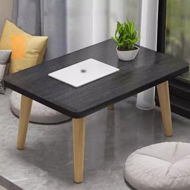 Imagem de Mesa de chão japonesa Tatami mesa de centro, mesa de tatami de estilo retangular ou móveis de destaque sentado no chão, para sala de estar, sala de jantar, decoração de casa (cor: preto, tamanho: 60