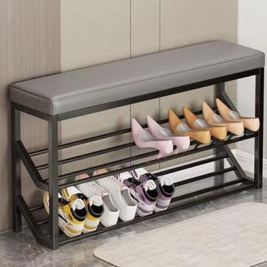 Imagem de Banco de armazenamento de sapatos com assento acolchoado, sapateira de entrada de 60 x 20 x 48 cm, organizador fino para porta da frente, móveis de corredor elegantes para armazenamento de sala de