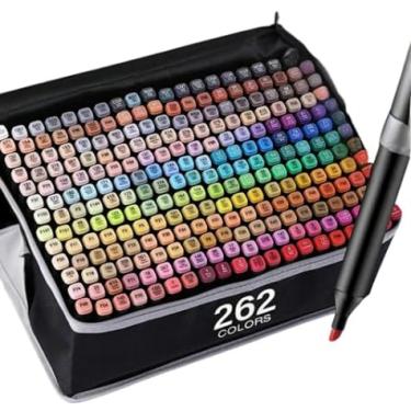 Imagem de Conjunto de Canetas Marcador Permanente Canetinhas para Colorir Touch com Ponta Dupla para Desenhos Profissional e Escolar com Duas Pontas Hidrográficas com Estojo para Transporte Brashopmall® (262)