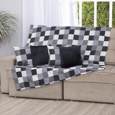 Imagem de Manta Xale Turin 2,40m x 1,50m Sofá Cama Tecido Jacquard 01 Peça - Tabuleiro Preto - 60% Algodão/ 40% Poliéster