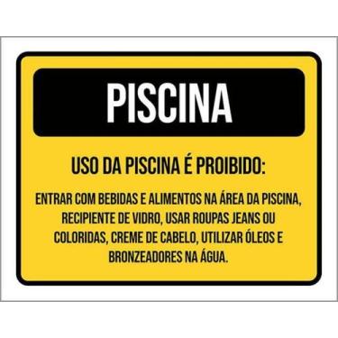 Imagem de Kit 10 Placas Piscina Amarela Proibido 27X35 - Sinalizo