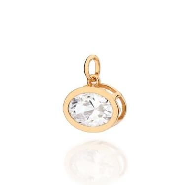 Imagem de Pingente Oval com Zircônia Banhado a Ouro Rommanel 542987 Cor:Dourado,