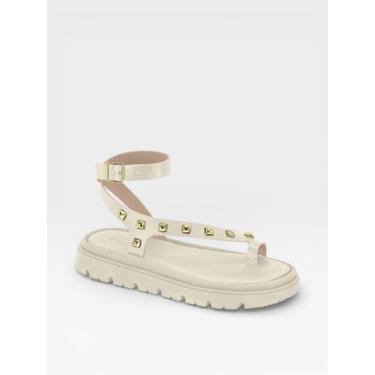 Imagem de Papete Feminina Moleca Tratorada Tira Com Tachas Branca Preta E Chocol