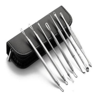 Imagem de Kit 7 Curetas Remove Cravos Espinhas Aço Inoxidável Com Estojo - imper