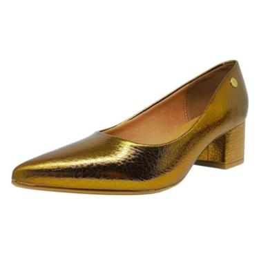 Imagem de Sapato Feminino Salto Baixo Metalizado Estilo Formal Vizzano, Bronze, 