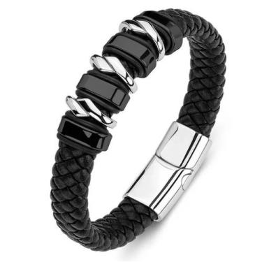 Imagem de Bracelete Pulseira Masculina Couro Luxuoso Moderna  - VINKIN