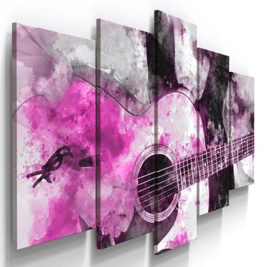 Imagem de Quadros Decorativos Violão Rosa Musical Sala Quarto 