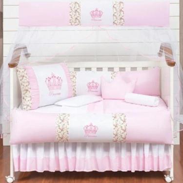 Imagem de Jogo De Berço Com 11 Peças Menina Coroa Princesa Rosa Claro
