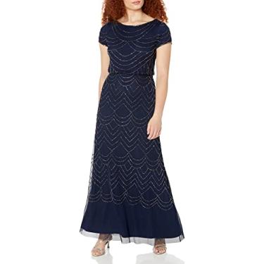 Imagem de Adrianna Papell Vestido feminino de manga curta com contas, Azul marino, 9