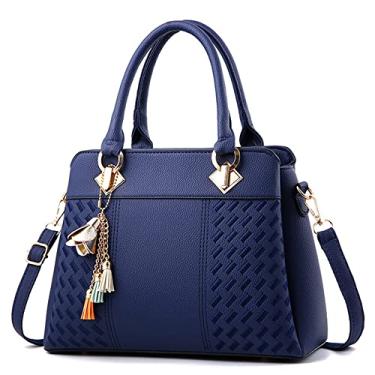 Imagem de Bolsa feminina de couro e bolsas fashion alça superior bolsa transversal grande bolsa de ombro para mulheres, Azul