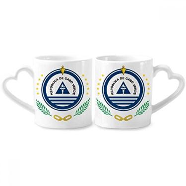 Imagem de Conjunto de canecas de porcelana para casal, emblema nacional de Cabo Verde, coração e coração