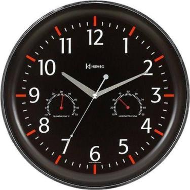 Imagem de Relógio Parede Sofisticado Termômetro E Higrômetro Vermelho - Herweg
