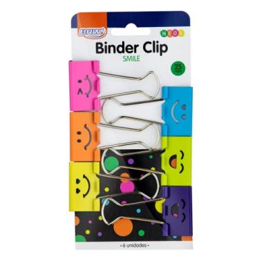Imagem de Prendedor de Papel Binder Clip 25mm Emoji Neon com 6 Unidades, BRW