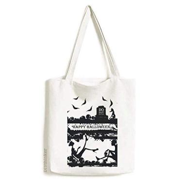 Imagem de Bolsa de lona com estampa de fantasma humano Halloween Crow bolsa de compras casual