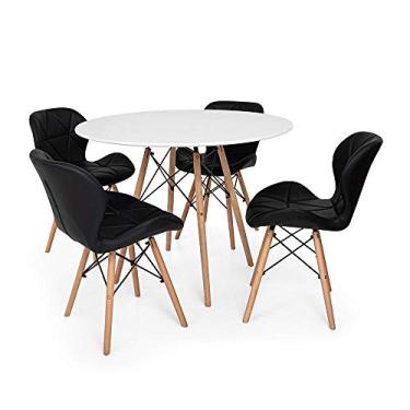 Imagem de Kit Mesa Jantar Eiffel 100cm Branca + 04 Cadeiras Slim - Preta