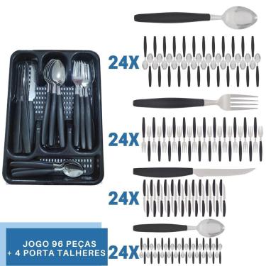 Imagem de Faqueiro 96 Pçs C/ 4 Porta Talheres Preto Aço Inox Berlim