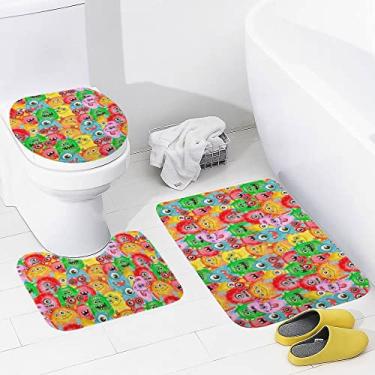 Imagem de Conjunto de 3 peças de tapetes de banheiro pintados em aquarela com monstros engraçados, tapete de banheiro lavável antiderrapante, tapete de contorno e tampa para banheiro
