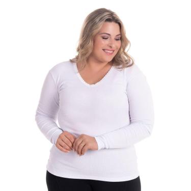 Imagem de Blusa Manga Longa Feminina Canelada 2x1 com Renda