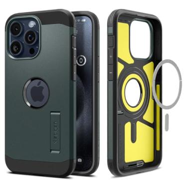 Imagem de Capa magnética Spigen para iPhone 15 Pro, Tough Armor MagFit [certificação Mil-Grade] para Apple iPhone 15 Pro - Verde Abismo