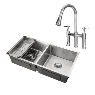 Imagem de Kit Cuba para Cozinha Tukano e Torneira Misturador Duplo Comando Içá Aço Inox - Prata