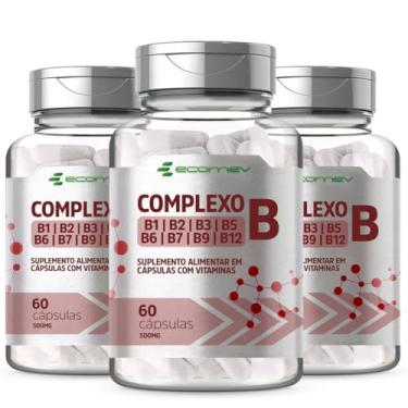 Imagem de 3 Potes Complexo B Forma Ativa Com Vitaminas Concentrado 500mg 180Cáps Kit 6 Meses Ecomev