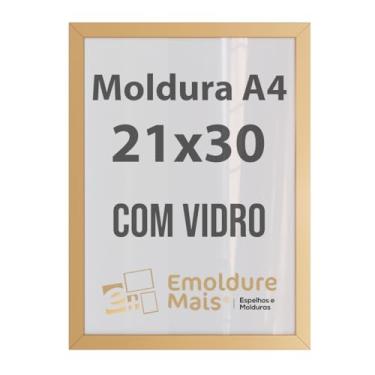 Imagem de Kit 3/5/10 Molduras A4 21x30 cm Com Vidro para Certificados Diplomas Fotos Quadros Decorativos temos cores Branca Preta Dourada Prata Tabaco (Dourada, 1)
