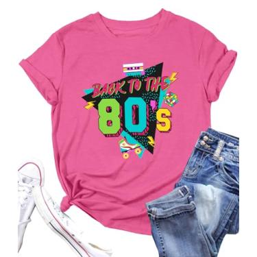 Imagem de PECHAR Camiseta feminina I Love The 80's Vintage 80s Music Graphic Camiseta de manga curta para festa dos anos 80, rosa, M