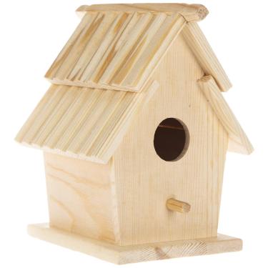 Imagem de Woodpile Fun! Hobby Lobby DIY Pintável Telhado de Madeira Inacabada Casa de Pássaros para Crianças e Adultos
