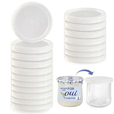 Imagem de Tampas de pote de iogurte Oui – pacote com 18 tampas Oui para recipiente de iogurte Yoplait, seladas contra vazamentos para potes de iogurte oui (branco transparente)
