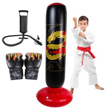 Imagem de Onirii Saco de pancadas inflável maior para crianças com luvas de boxe, saco de boxe Ninja alto 152 cm, presentes para meninos e meninas de 5 a 12 anos para Taekwondo, MMA e Karatê para prática