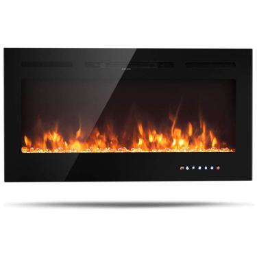 Imagem de Lareira Elétrica de Embutir A54x101L cm com 9 Cores de Chamas, Controle de Temperatura, Temporizador e Controle Digital, 110V 1500W, Tangkula, Preta	 