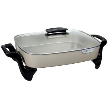 Imagem de Frigideira Elétrica em Cerâmica com Tampa de Vidro e Controle de Temperatura, 110V 1500W, Presto, Cinza