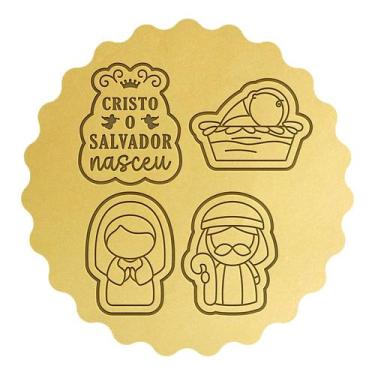 Imagem de Kit 4 Cortadores Jesus Cesto Maria José Frase Cristo - DOCE IMPRESSO, 