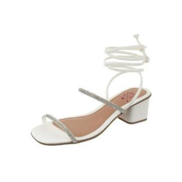 Imagem de Sandália Salto Bloco Gladiadora Brilho Amarração Branco Bellinda Shoes