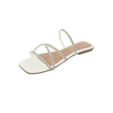Imagem de Sandália Rasteira Rasteirinha Brilho Casual Tiras Branco Bellinda Shoe
