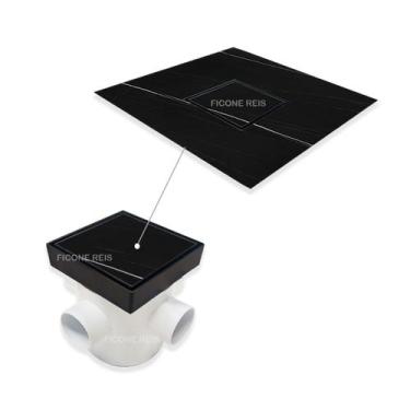 Imagem de Ralo Invisível 10x10 Preto Banheiro modelo Porcelanato Colar Piso com 