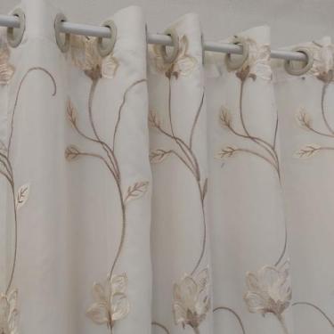 Imagem de Cortina Para Janela De Voal Bordada Com Forro Leve Microfibra Quarto S